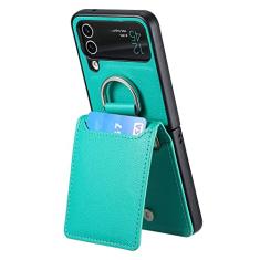 Porta-anel magnético carteira de couro para cartões Solt Case para Samsung Galaxy Z Flip 4 Flip4 Flip3 5G Zflip4 Kickstand Capa vertical, verde, para Samsung Z Flip 3