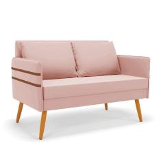 Namoradeira 02 Lugares Mari Veludo Pés Palito Castanho Rose