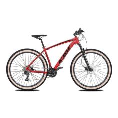   Bicicleta Aro 29 Ksw Xlt 27v Freio Hidráulico K7 Garfo com Trava Pneu com Faixa Bege - Vermelho