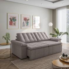 Sofá Cama Retrátil e Reclinável 4 Lugares 240cm Linho com Molas Palmeira CabeCasa MadeiraMadeira Marrom