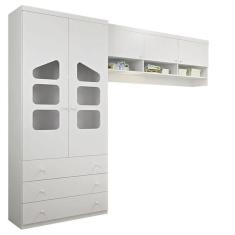 Kit Quarto Infantil 2 Peças Eloisa Guarda Roupa 2 Portas 3 Gavetas Módulo Aéreo 3 Portas Bco - Phoenix Baby