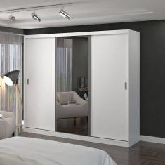 Guarda-Roupa Casal com Espelho 3 Portas de Correr 4 Gavetas 1904E1 Foscarini Branco