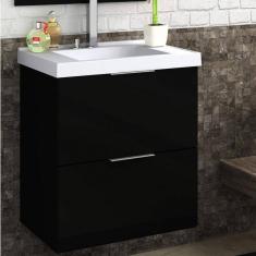 Gabinete para Banheiro Suspenso 3 Gavetas sem Cuba Pietra Móveis Bosi Preto/Preto Brilho
