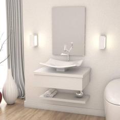 Bancada para Banheiro com Cuba Folha F44 Prateleira e Espelheira 606w Metrópole Compace Branco Chess