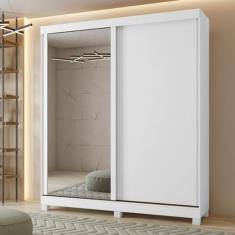 Guarda-roupa Casal 2 Portas 2 Gavetas Zeine com espelho e com Pés Branco