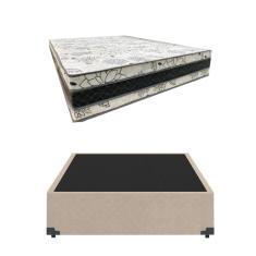 Cama Base Box Casal Super Confort Suede Bege + Colchão Casal Super Confort D33 24x138x188