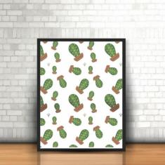 Quadro com Moldura Cactus Cacto Plantas Vasos Flores Desenho - Plinpli