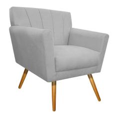 Poltrona Decorativa Laura Pés Palito Mel Suede Branco - Amarena Móveis