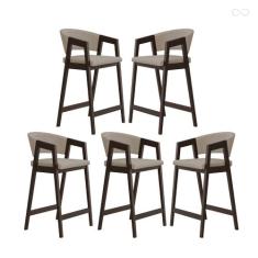 Kit 5 Banquetas Alta com Encosto Ravena Madeira Maciça Maciça Capuccin