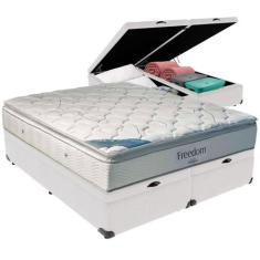 Cama Box Baú Branco e Colchão Freedom Molas Ensacadas King Ortobom