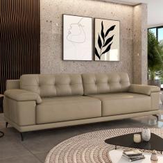 Sofá Living 4 Lugares 292cm Agostino Pés Design Em Ferro Couro Bege G52 - Gran Belo