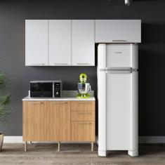 Cozinha Compacta Dália 200cm 3 Peças, 6 Portas E 3 Gavetas Com Divisor De Talheres E Tampo Cz1102 Freijó-branco