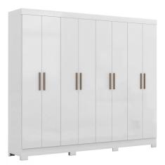 Guarda Roupa Casal Paris com Pés 8 Portas MDP Branco Brilho Maxel
