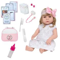 Boneca Reborn Menina Vestido Branco Completo Envio Imediato - Cegonha 