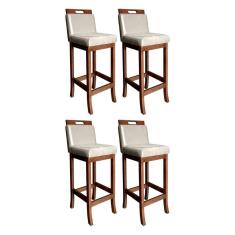 Kit 4 Banquetas Estofadas Média Milão 94 Cm Madeira Maciça Suede Bege CCS