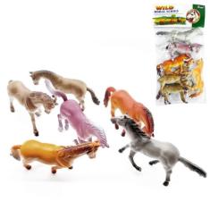 Coleção 6 Miniaturas Cavalos Selvagens Animais de Brinquedo em Borrach