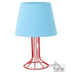 Abajur Torre Dome Azul Bebe com Aramado Vermelho - MARRYLUZ