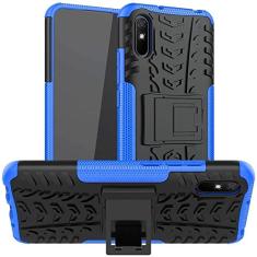 Capa Capinha Anti Impacto Para Xiaomi Redmi 9A com Tela de 6.53" polegadas Case Armadura Hybrid Reforçada Com Desenho De Pneu - Danet (Preta com Azul)