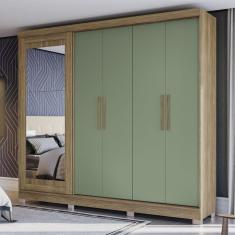 Guarda Roupa  com Espelho e Pés 5 Portas 4 Gavetas Kappesberg Nogueira/Verde Oliva