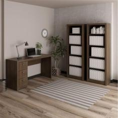 Escrivaninha 3 Gavetas Me4102 com 2 Estantes para Escritório Me4104 Rústico