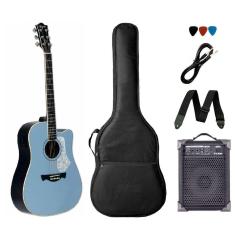 Kit Violão Folk Elétrico Tagima Andes Aço Azul + Caixa