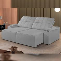 Sofá Retrátil e Reclinável 4 Lugares 230cm M182 Yescasa Linho/Cinza Claro
