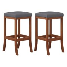 Kit 2 Banquetas Média Estofada para Bancada Barcelona Madeira Castanho Suede CCS