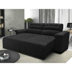 Sofá 2,82m Retrátil E Reclinável Com Molas Cama Inbox Top Tecido Suede Velusoft Preto