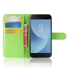 Capa carteira para Samsung J2 Pro 2018, capa carteira flip de couro PU premium com compartimento para cartão, suporte e fecho magnético [capa interior à prova de choque de TPU] compatível com Samsung