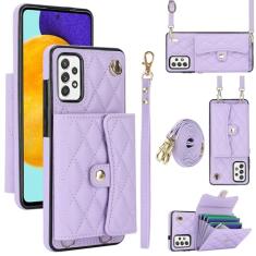 Capa carteira para Samsung Galaxy A52 5G com 4 pontos de cartão, capa flip de couro transversal com bloqueio de RFID, capa de telefone com fivela magnética, alça de pulso à prova de choque para