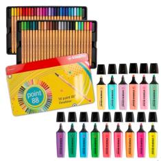 Kit Stabilo Lettering Marca Texto Caneta Neon Pastel 65 pcs