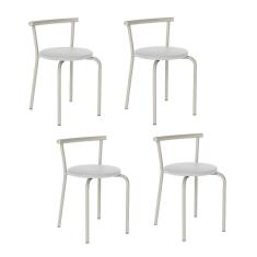Conjunto 4 Banquetas Tubo Prata Napa Branca 105 Carraro