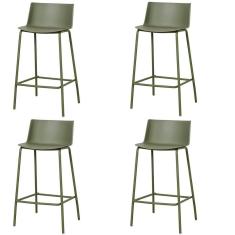 Kit 4 Banquetas Ipanema Alta Fratini 96 Cm (altura) Em Poliuretano (pu) Base Em Aço Verde Aloe