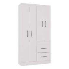 Guarda Roupa Solteiro Milão 4 Portas Branco Brilho – Poquema