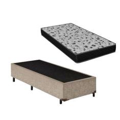 Cama Box Solteirão Bege Suede + Colchão Espuma D33 110x188x8 - Rabi Co