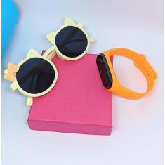 Kit Relógio Infantil Bracelete Silicone Ajustável Prova água + Óculos 