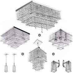 Kit 8 Peças Lustre Luminária Pendente Arandela Cristal Acr. - MARRYLUZ