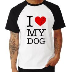 Camiseta Raglan I love My Dog - Foca na Moda, Branco, Preto, P