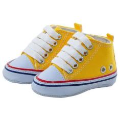 Tênis Masculino com Ilhós e Atacador - Brim e Sintético - Amarelo/Bco/