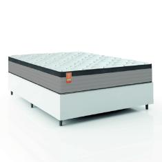 Cama Box Colchão Casal Molas Ensacadas Real 138x188x65cm Linho Branco / Preto Inducol - Suporta até 130kg por Pessoa