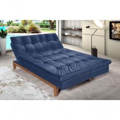 Sofá Cama Versátil 3 Lugares Império Reclinável Casal Pés Madeira Espuma Especial D33 Suede Azul Marinho 375