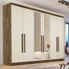 Guarda Roupa Casal Com Espelho 6 Portas 6 Gavetas - Oslo-braúna-off White - Made Marcs