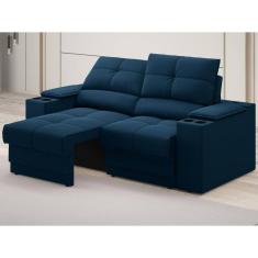 Sofá com Porta Copos e Carregador USB Retrátil e Reclinável Ringo 1,70m Velosuede - NETSOFAS