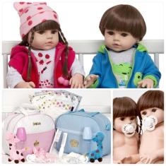 2 Boneca Reborn Recem Nascidos Gemeos Lindos 46cm + Pelúcia - Cegonha 