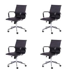 Kit 4 Cadeiras para Escritorio Diretor Esteirinha com Relax Sintético 3301 Preto