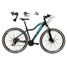Bicicleta 29 Feminina KSW MWZA Câmbio Shimano Alívio 27v K7 Freio Hidráulico 3x9 Trava Pneus Bege-Feminino