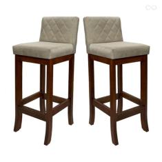 Kit 2 Banquetas Média em Madeira Maciça Tóquio Matelassê Suede Bege CC