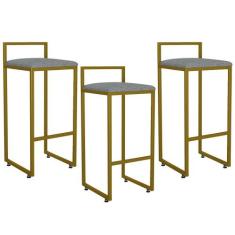 Kit 03 Banquetas Alta Para Cozinha Sala De Jantar Hanna L02 Dourado Li