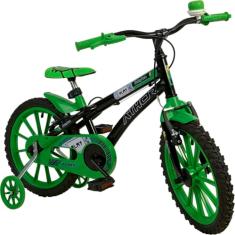BICICLETA ATHOR ARO 16 BABY LUX MASCULINA PRETA COM KIT VERDE