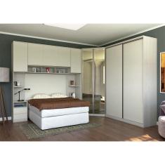 Guarda Roupa Canto Casal com Vidro Reflecta Legno Crema com Kashmir Prime Luciane Móveis